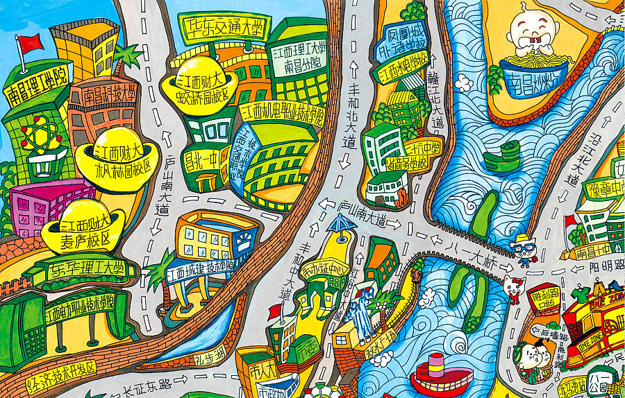 河东区街道手绘地图景区的历史见证