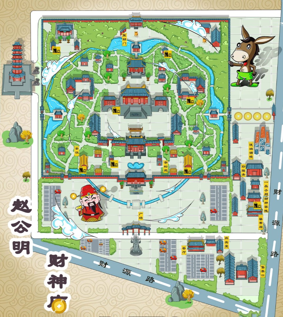 河东区街道寺庙类手绘地图